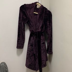 Ugg Miranda Double face fleece hooded robe with pockets dark purple